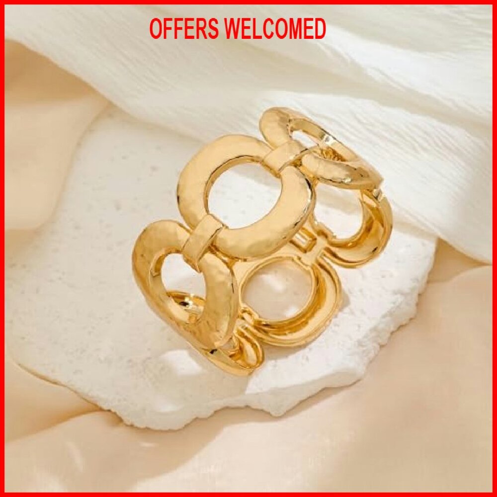 Chunky Gold Bangle Bracelet Statement Jewelry Bra… - image 6